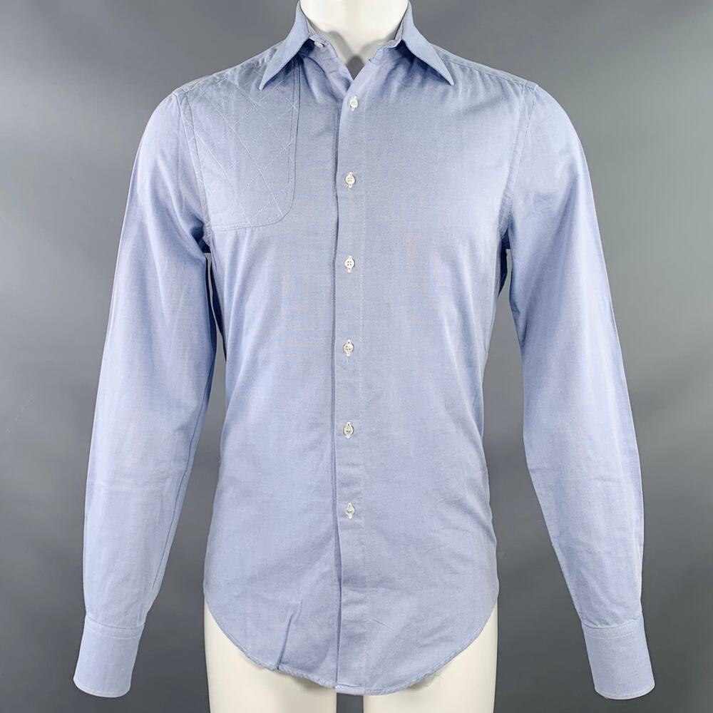 MICHAEL BASTIAN Size 38 Blue Quilted Cotton Spread Collar Long Sleeve Shirt